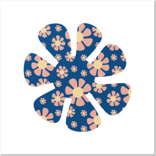 Pink Flowers on a Blue Background Posters and Art